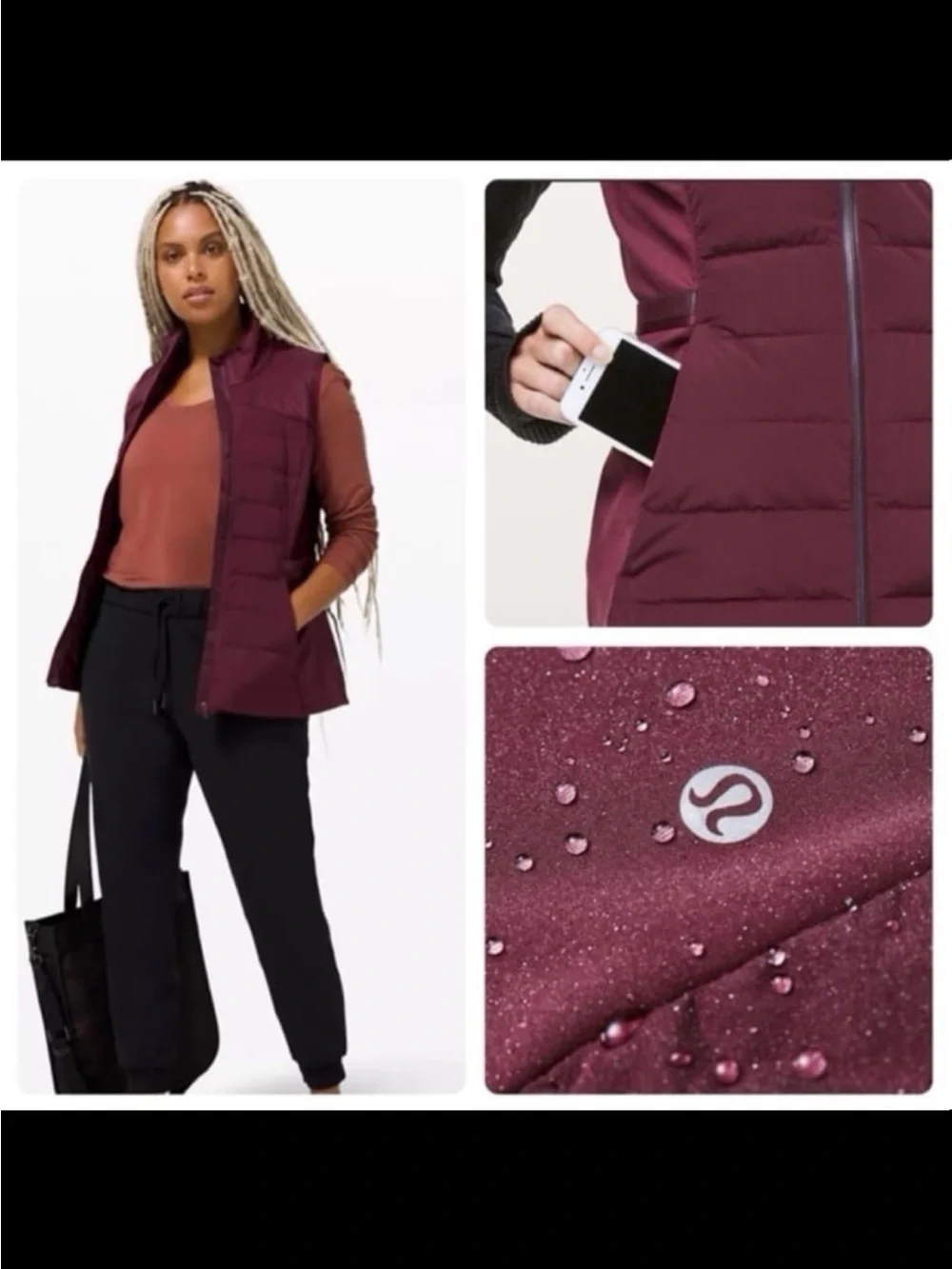 Lululemon Quilted Down Puffer Full Zip Sleeveless Mock Neck Vest Burgundy Red
